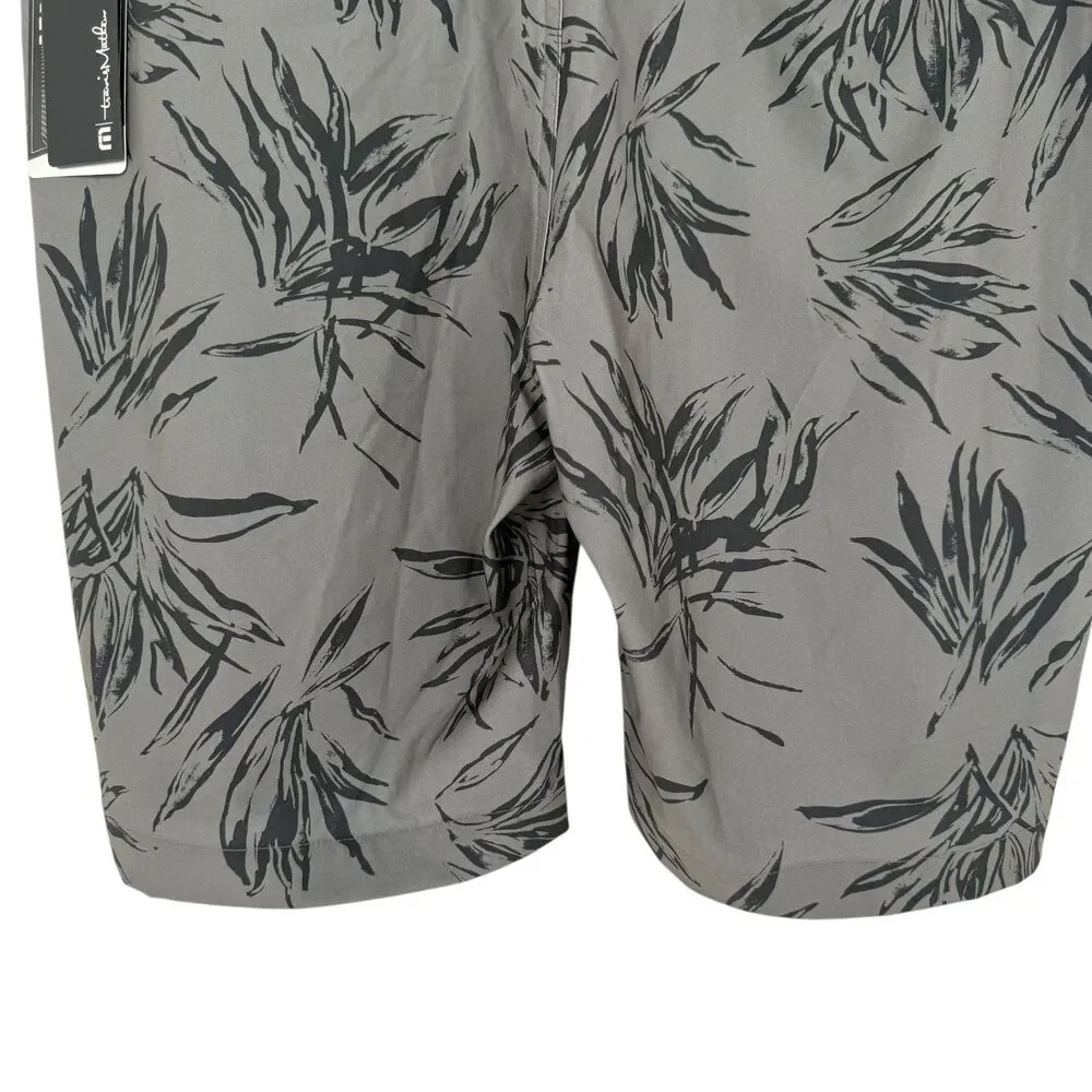TravisMathew Golf Shorts 36 Grey Leaf Print Performance Stretch Pockets Resort